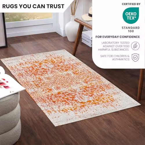 Livabliss Harput Vintage Boho Style Machine Woven Rug in Grey and Orange, W: 80 cm, L: 150 cm – 3