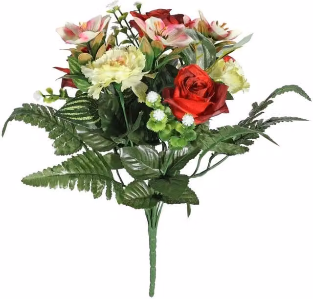 KDMD Pembroke Mixed Red Rose and Fern Floral Bunch