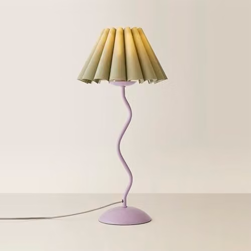ValueLights Wiggle Sage Pleated Scallop Metal Table Lamp in Purple and Green
