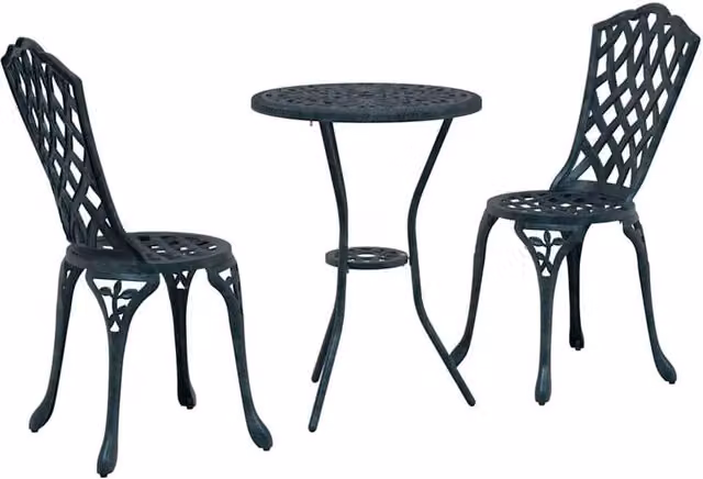 Berkfield Home 3 Piece Green Cast Aluminium Garden Bistro Set – 1