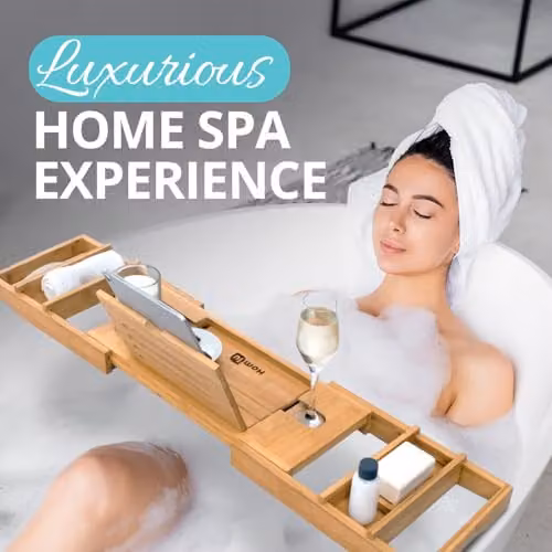Homiu Adjustable Bamboo Extending Bath Caddy in Natural Brown – 3