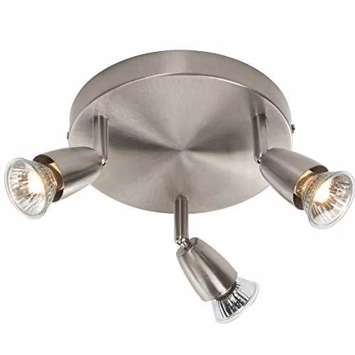 Loops Modern Triple GU10 Adjustable Ceiling Spotlight in Silver, Dimmable Round Downlight for Kitchen and Task Lighting