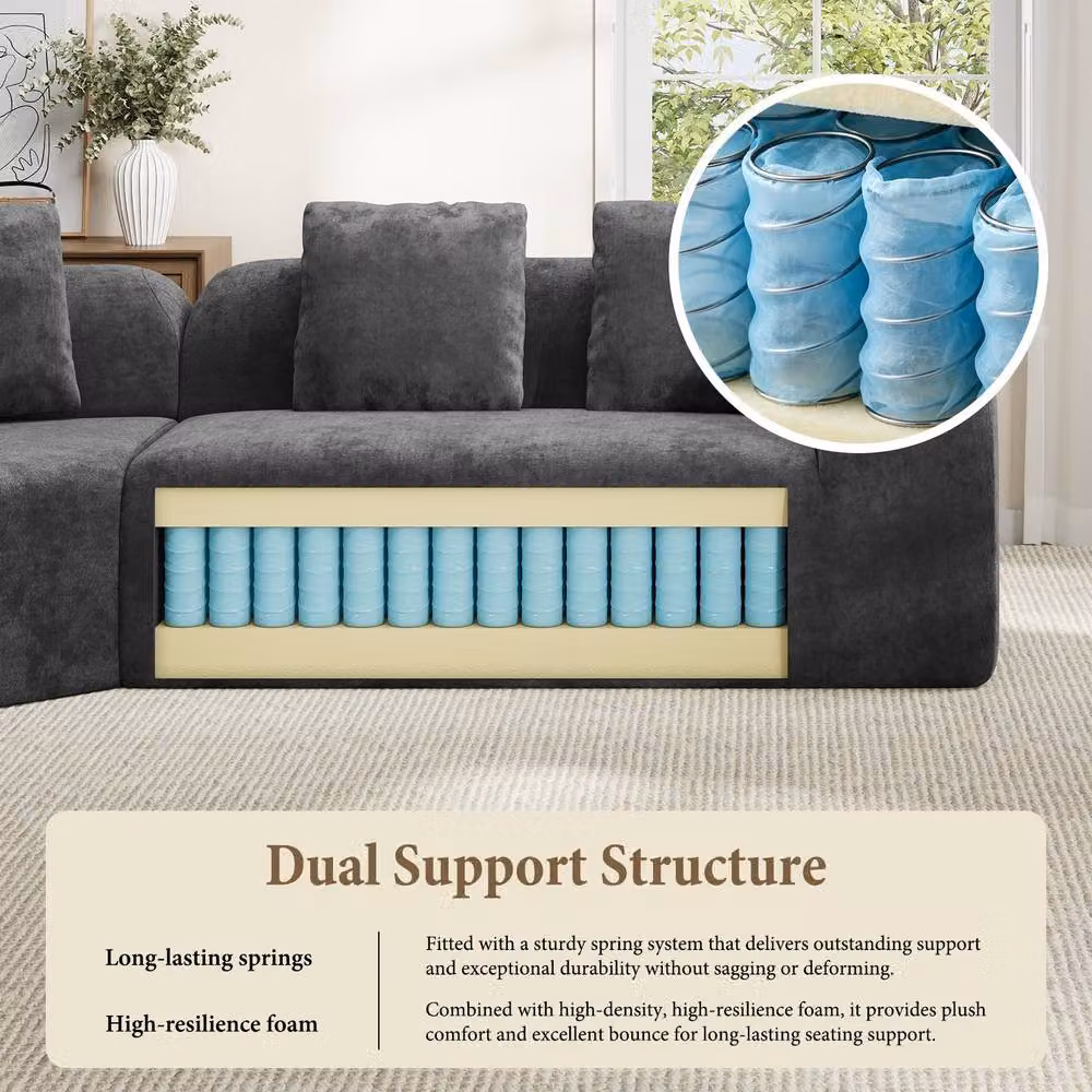 Dprodo Modular L-Shaped Chenille Corner Sofa in Grey, 3-Piece Set – 4