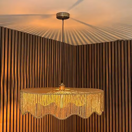 CGC Lighting Francesca Round Rattan Ceiling Lamp Shade in Beige and Brown, Diameter: 60 cm – 2