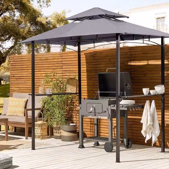Wyld and Coco Grey Hip Garden Gazebo with Powder Coated Steel Frame and UV Protective Canopy, W/D/H: 245 x 240 x 185 cm