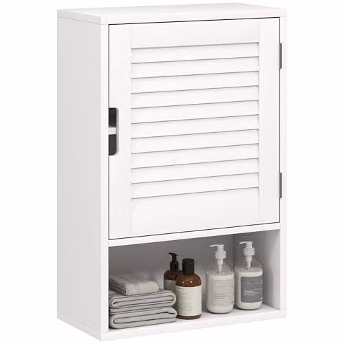 HOMCOM Modern White Wall Mounted Bathroom Cabinet with Roll Shutter and Internal Shelves W: 40 cm, D: 20 cm, H: 60 cm