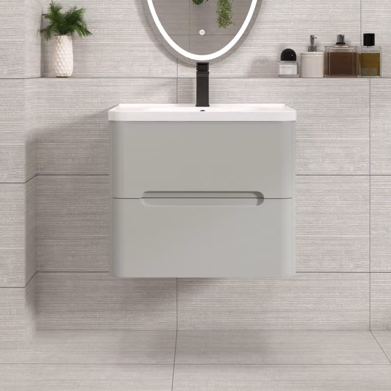 Royal Bathrooms Venice Wall Hung 2 Drawer Vanity Unit with Ceramic Basin in Dove Grey