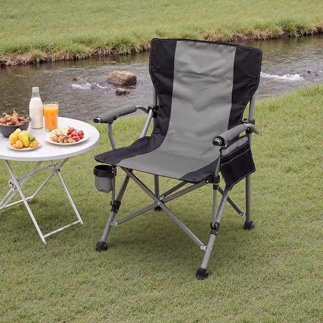 Living and Home Grey Portable Folding Camping Chair with Armrests