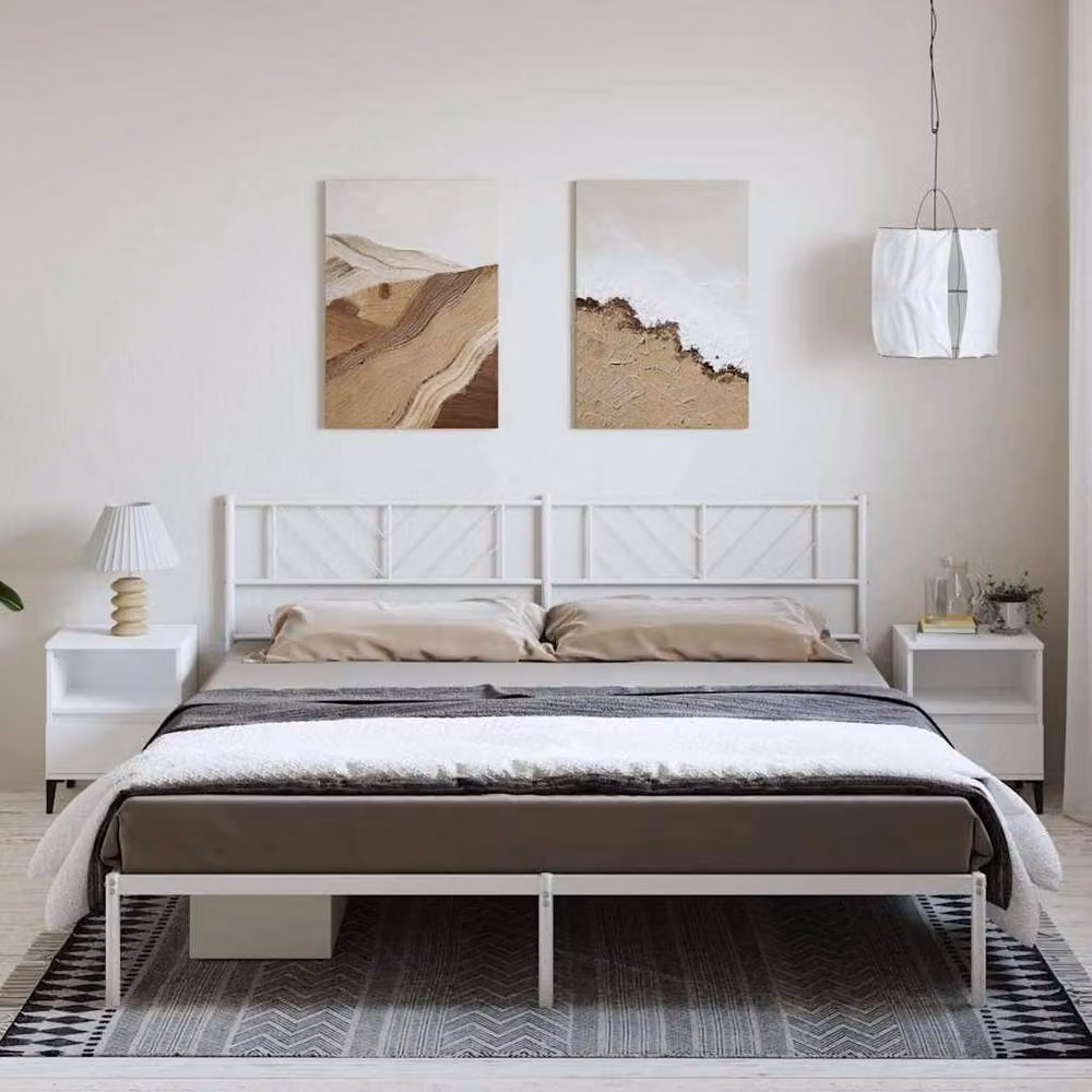 Berkfield Home Metal Bed Frame with Headboard in White, W/D/H: 193 x 203 cm – 2