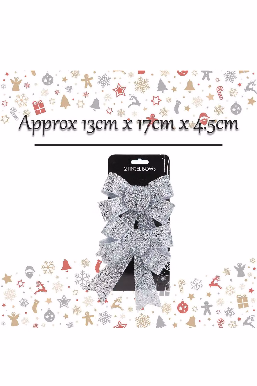 VFM e-Store Silver Tinsel Bows Christmas Decorations, Pack of 2, W/D/H: 13 x 17 x 4.5 cm – 2