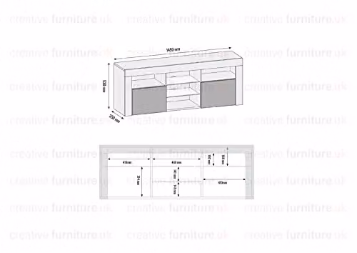 Creative Furniture Modern Oak TV Unit with White Gloss Doors and LED, W: 145 cm, D: 53 cm, H: 53 cm – 2
