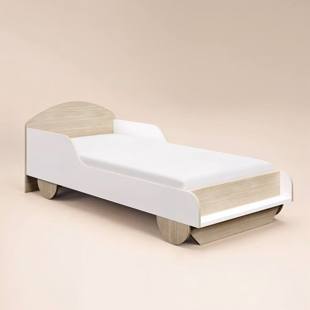 Flair Oliver Car Wooden Single Bed in White and Oak, W/D/H: 90 x 200 x 75 cm – 3