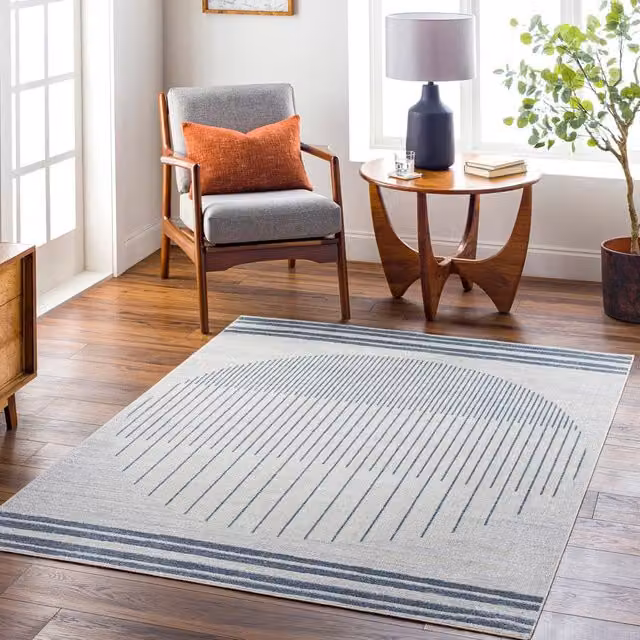 Livabliss Lilian Washable Geometric Rug in Blue, Grey and Beige, W: 140 cm, L: 200 cm – 1