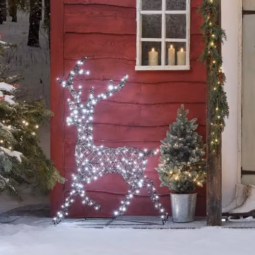 Lights4fun Dual LED Studley Reindeer Stag with 260 Warm White Lights, White, H 115 cm – 4