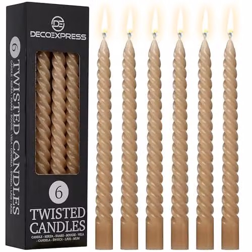 Deco Express Non-Drip Twisted Unscented Dinner Candles, Brown, Pack of 6 – 1