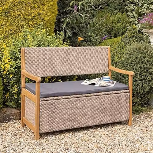 Rowlinsons Alderley Rattan Storage Bench in Natural Brown, W: 120 cm, D: 60 cm, H: 90 cm – 1