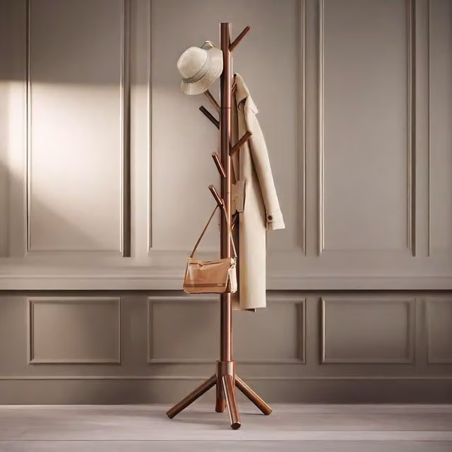 Pirlo Plush Brown Wooden Coat Stand with 8 Hooks, H 180 x W 40 x D 40 cm