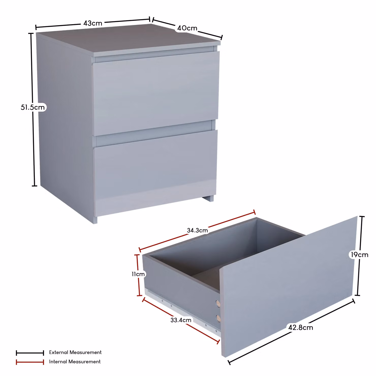 Vida Designs Glinton High Gloss 2 Drawer Bedside Chest in Grey – 2