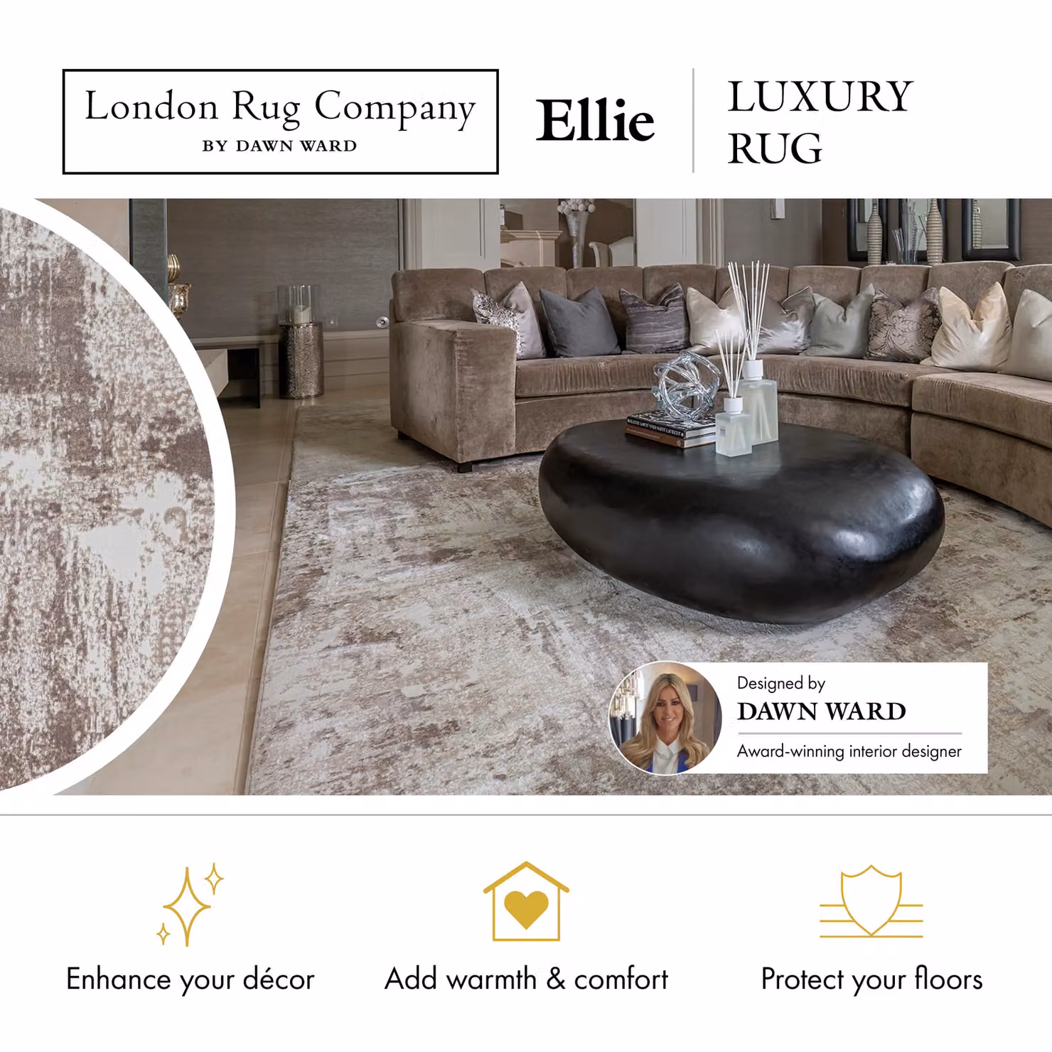 London Rug Company Ellie Modern Abstract Short Pile Rug in Brown, White and Grey, W: 160 cm, D: 230 cm – 2