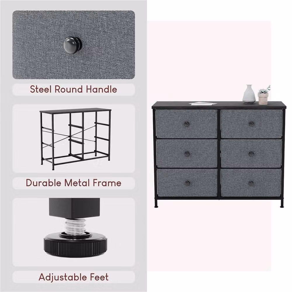 Kelvenix Modern 6 Drawer Metal Chest of Drawers in Grey and Black – 5