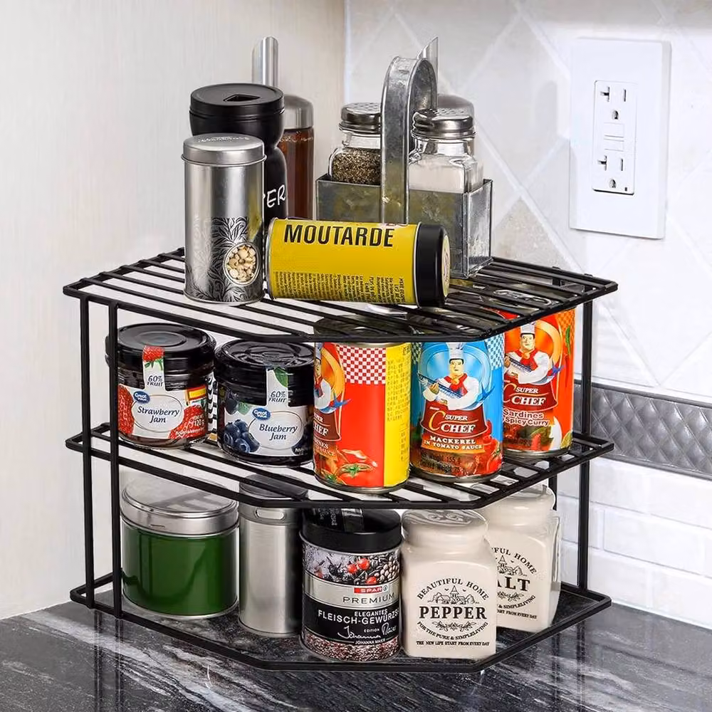 PAWNORA 3-Tier Multifunction Corner Plate Rack and Kitchen Cupboard Organiser, Black – 5