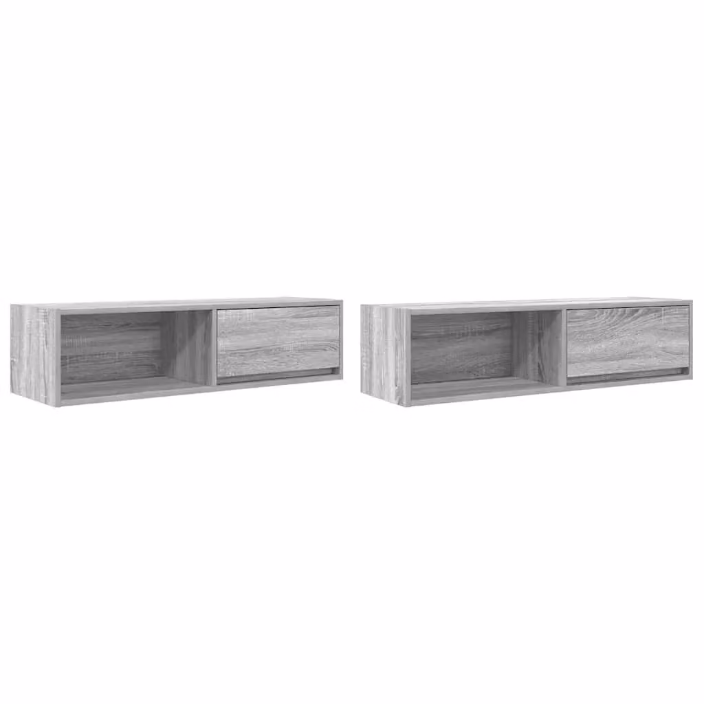 Berkfield Home Set of 2 Modern Grey Sonoma Wall Mounted TV Cabinets, W/D/H: 100 x 31 x 25.5 cm – 2