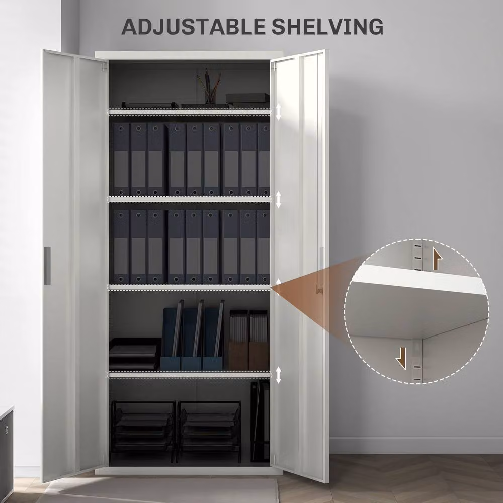 ERGOVEXA Lockable Steel Office Cabinet with Adjustable Shelves, White, H 180 x W 80 x D 40 cm – 4
