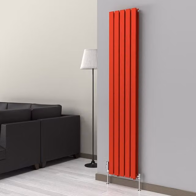 Lux Heat Flat Coloured Vertical Double Radiator in Poppy Red, H: 180 cm x W: 35 cm