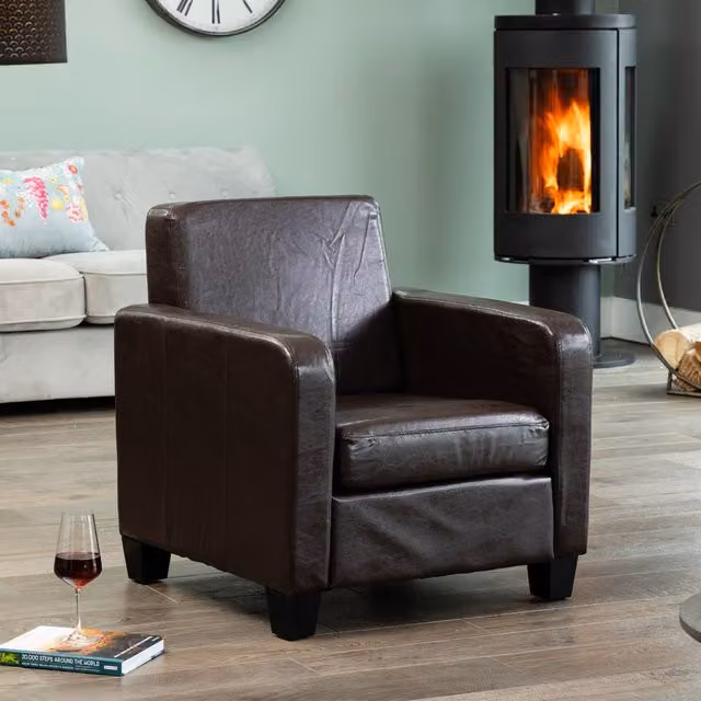 Artemis Home Bethel Modern Faux Leather Armchair with Armrests in Brown