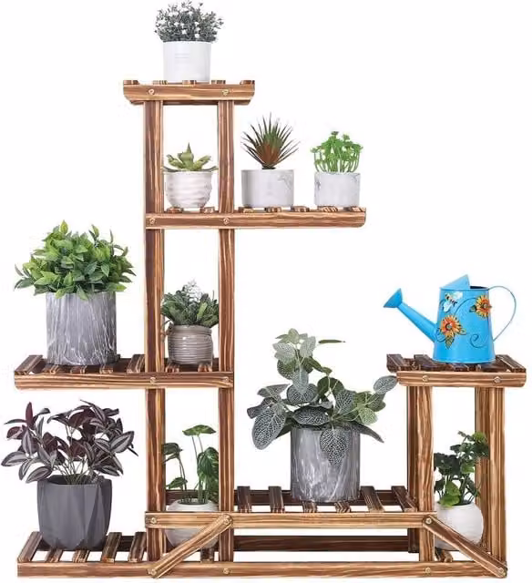 ERGOVEXA Rustic Brown Wooden Flower Planter Pot Stand and Plant Rack Shelf