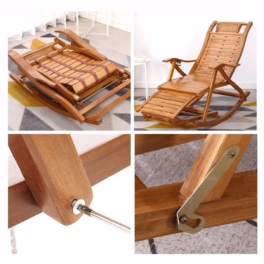 KORVIXA Brown Bamboo Rocking Chair with Adjustable Headrest and Armrests – 2