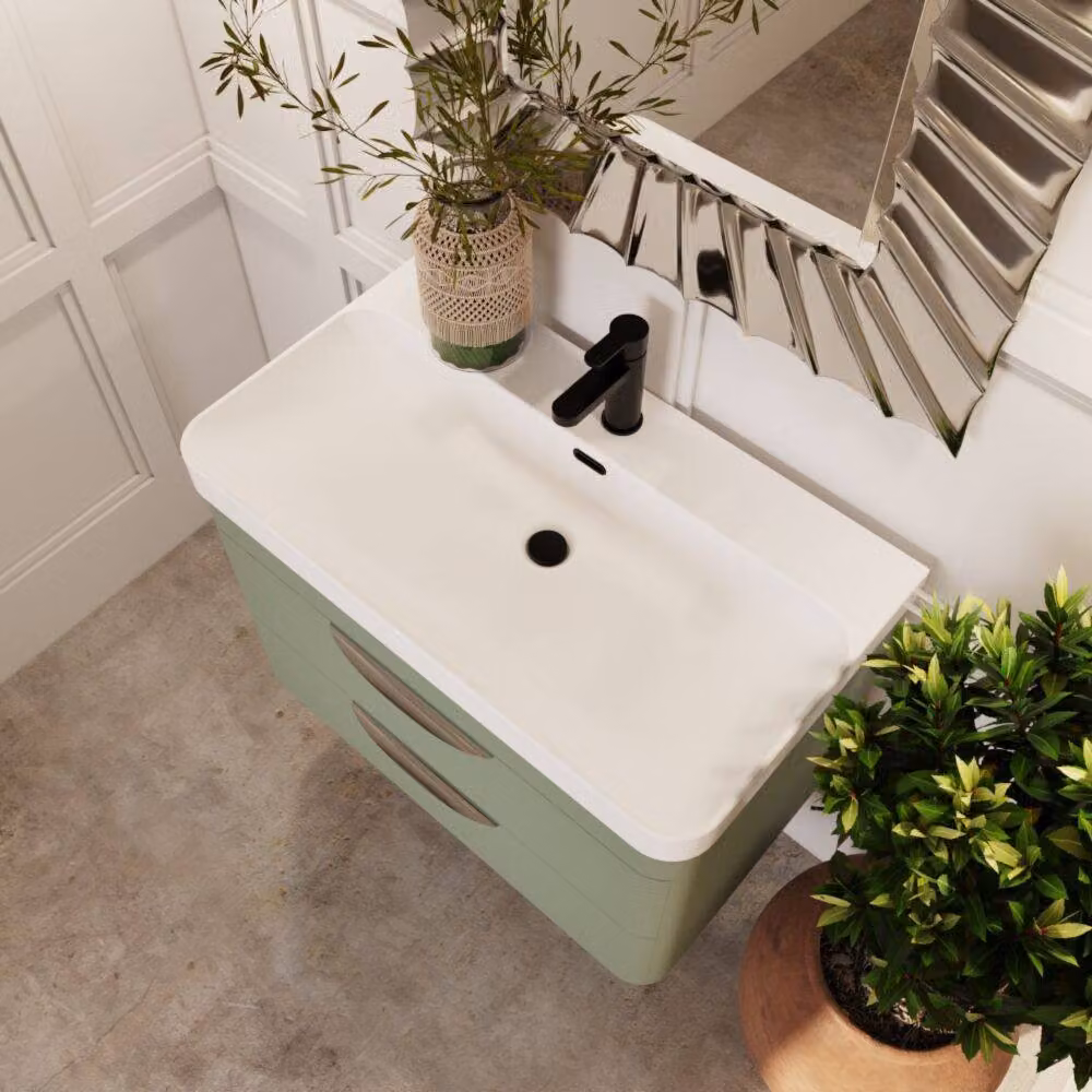Balterley Wave 800mm Wall Hung 2 Drawer Vanity Unit with Thin-Edge Ceramic Basin in Satin Green – 3