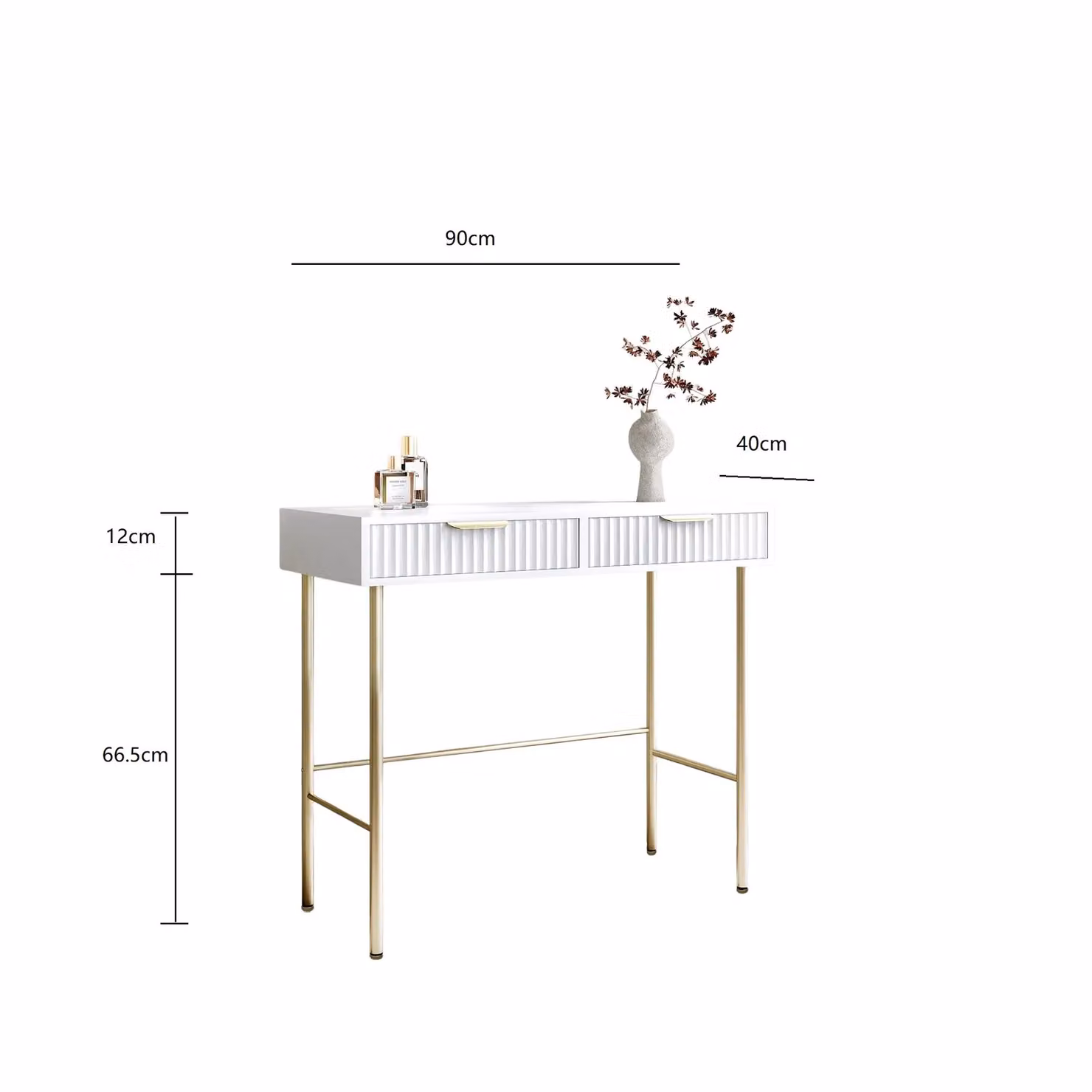 Carme Home Maya White Dressing Table with Ribbed Front Drawers and Grey Velvet Lining – 2