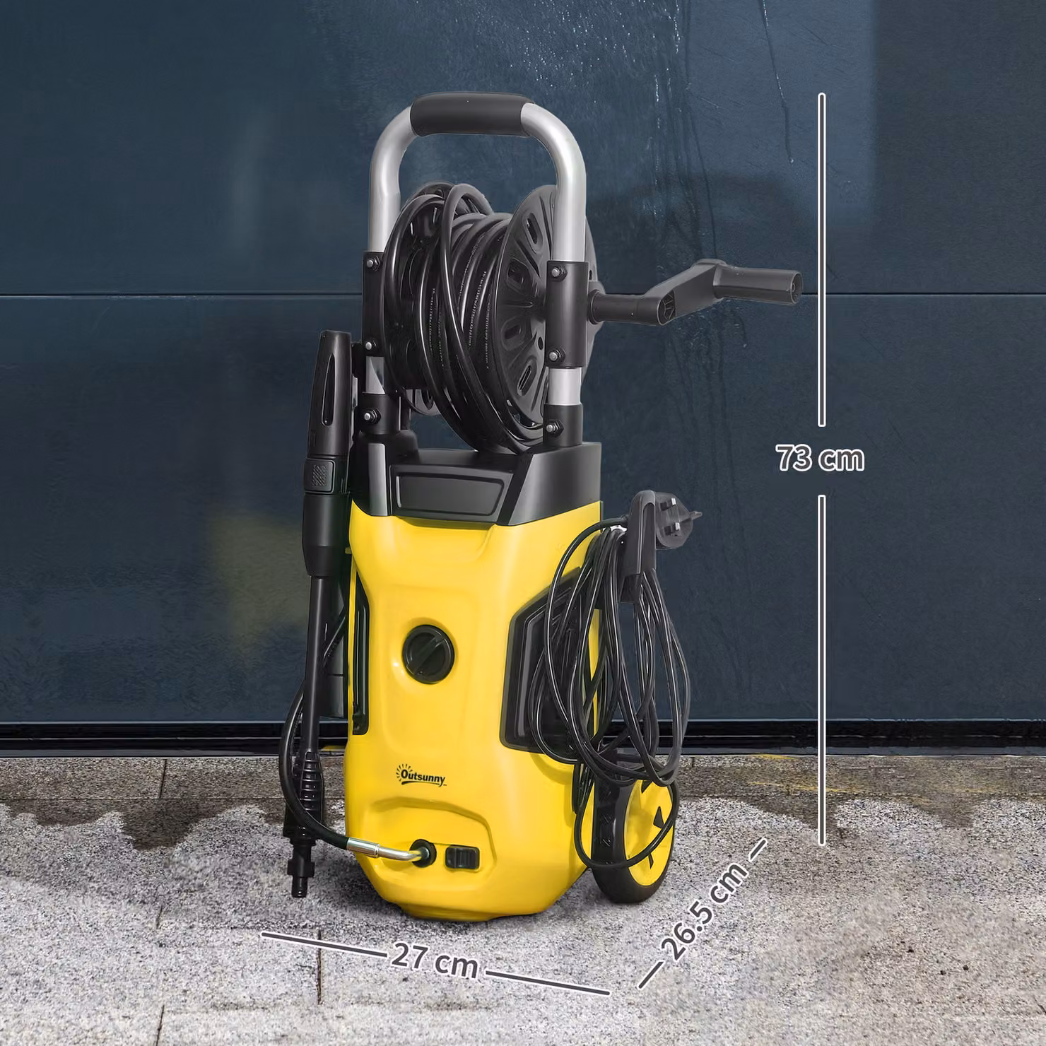 Outsunny 1800W High Pressure Washer, 150 Bar, 420 L/h Flow, Portable Power Washer with Adjustable Nozzle, 6M Hose, Hose Reel and Steel Handle, Yellow – 3