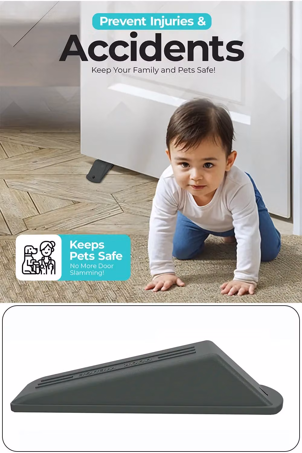 Neel Blue Grey Non-Slip Rubber Door Wedge Stoppers, Pack of 3 – 5