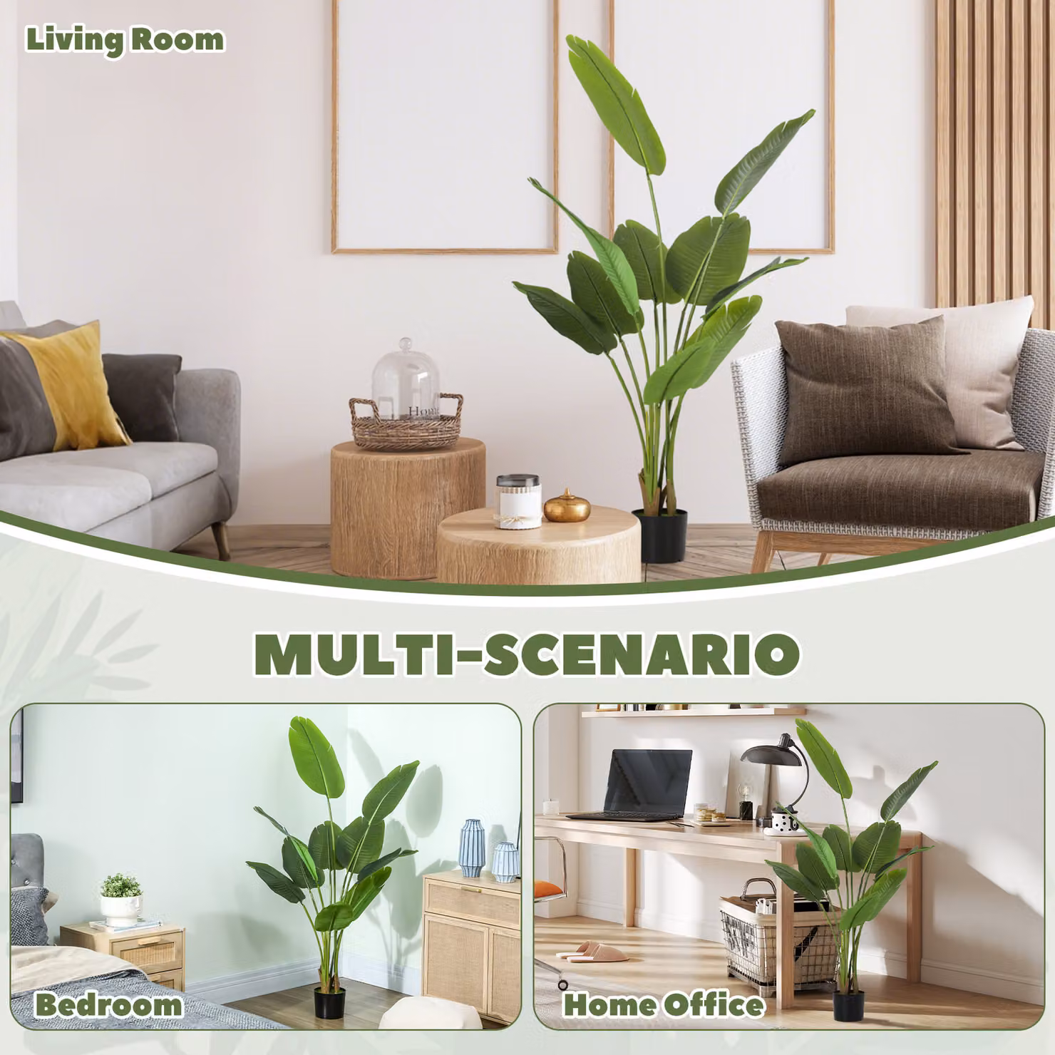 HOMCOM 160cm Tall Artificial Bird of Paradise Plant, Green Faux Banana Leaf Tree with PEVA Leaves and Flocking in Pot – 4