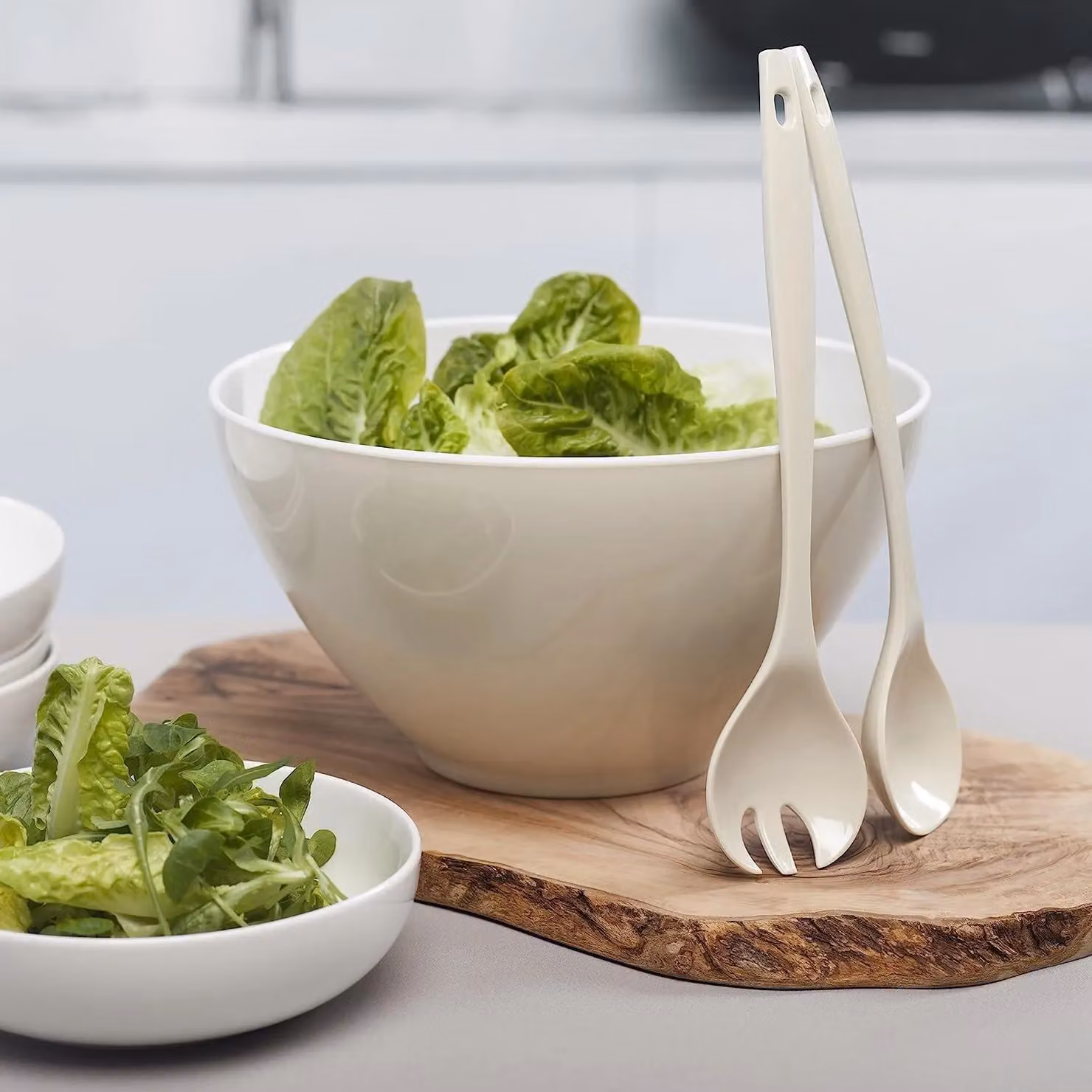 Zeal Melamine Salad Bowl and Servers Set in Beige – 2