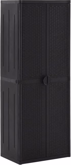 Berkfield Home Garden Storage Cabinet in Black Rattan Plastic with Internal Shelves, W/D/H: 65 x 45 x 172 cm