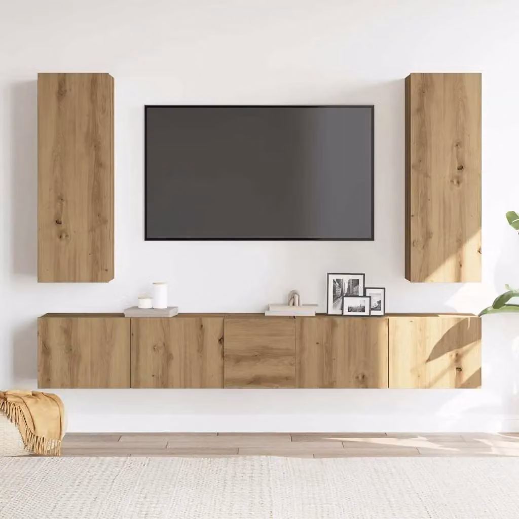 Berkfield Home 5 Piece Wall-mounted TV Cabinet Set in Artisan Oak Brown Engineered Wood – 2