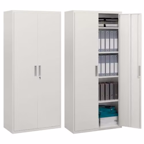 HOMCOM Metal Office Storage Cupboard with Adjustable Shelves and Lock, White, W/D/H: 80 x 40 x 180 cm – 1