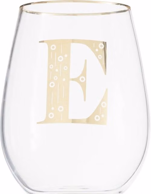 Orsina Letter E Curved Glass Tumbler in Transparent and Gold