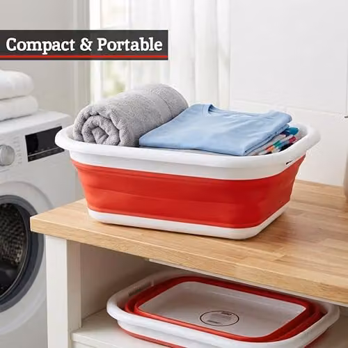 Orsina Collapsible Red and White Laundry Basket with Handles – 4