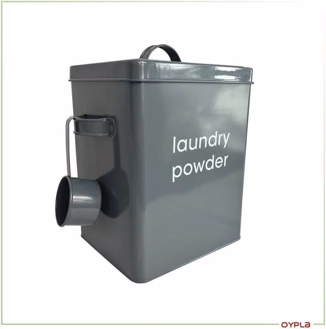 Oypla Grey Metal Laundry Powder Storage Canister Tin with Scoop