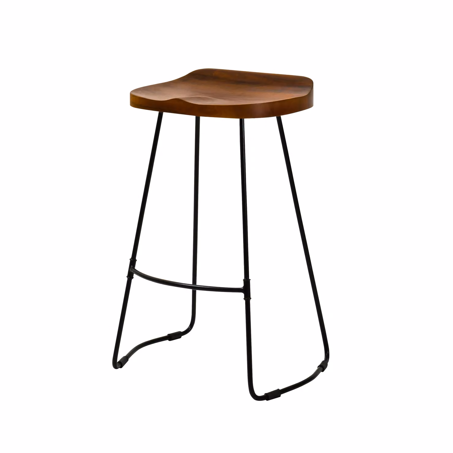MH London Rombass Breakfast Counter Stool in Walnut with Solid Mango Wood Saddle Seat and Black Iron Legs – 2
