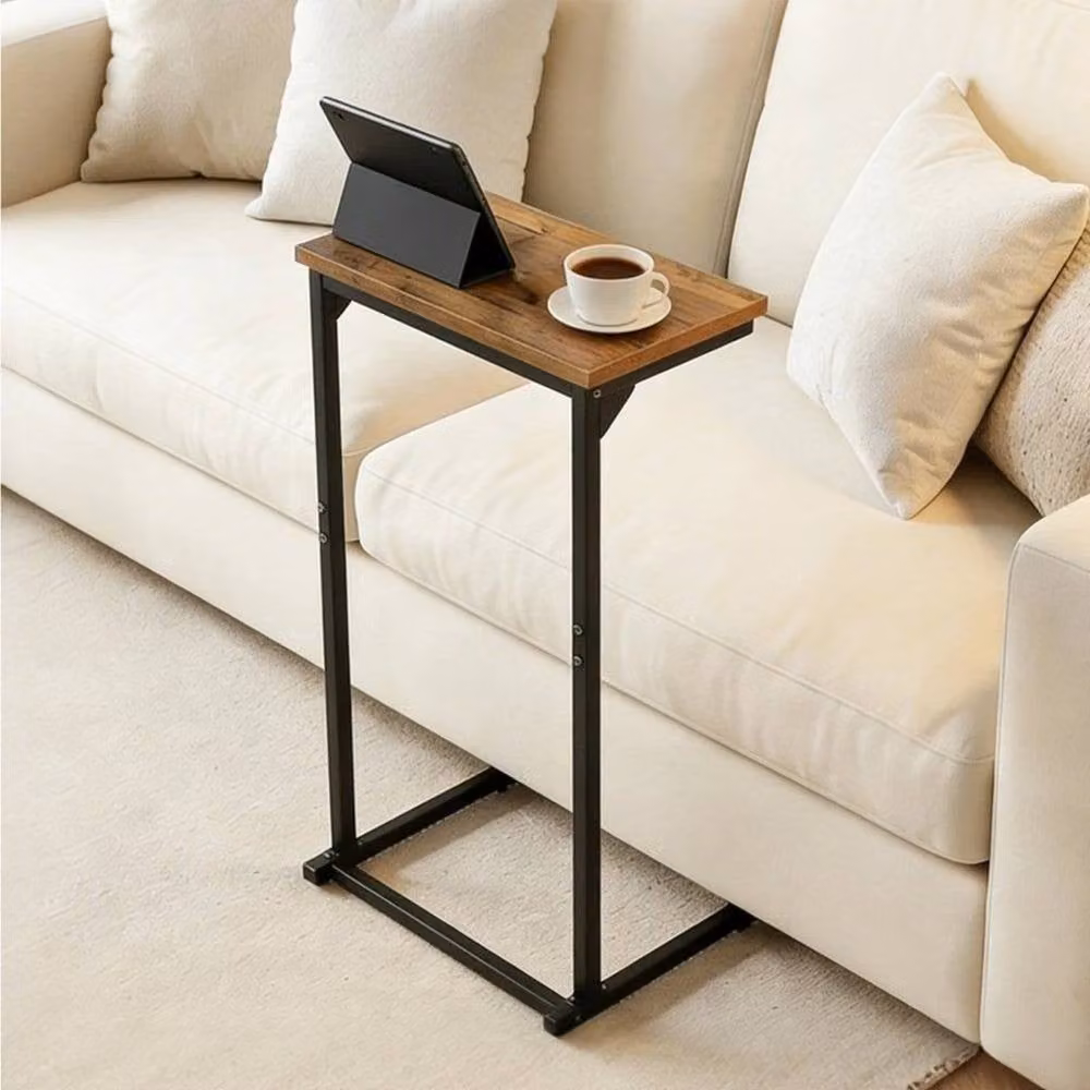 Kelvenix Set of 2 C-Shaped Industrial Sofa Side Tables in Brown – 2