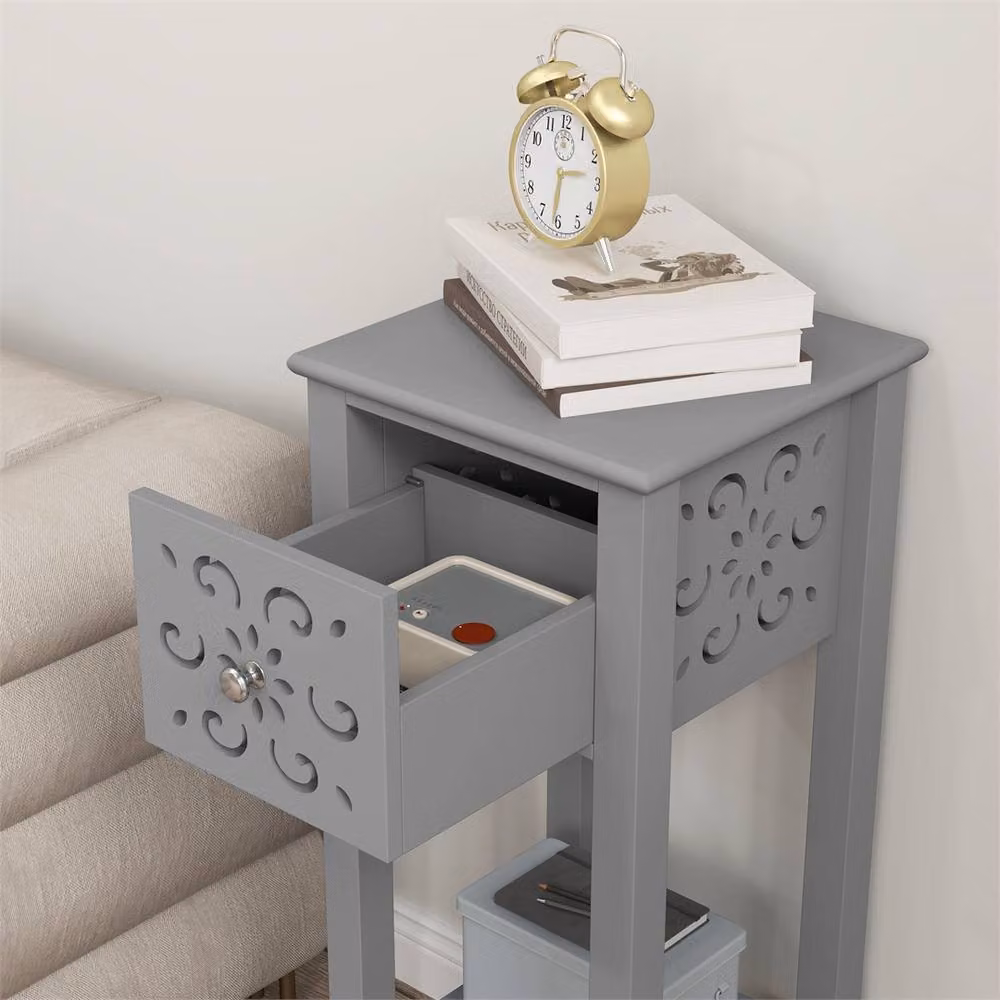 EONLION Grey Side Table Set of 2 with Drawer, Width: 100 cm – 3