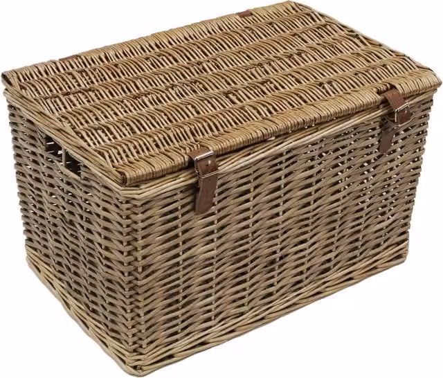 JVL Handmade Wicker Hampers with Faux Leather Straps in Beige and Brown