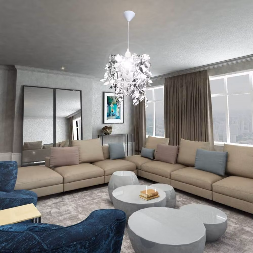 Berkfield Home Leaves Paillette Pendant Chandelier Lamp, Silver, W/D/H: 21.5 x 21.5 x 30 cm – 7