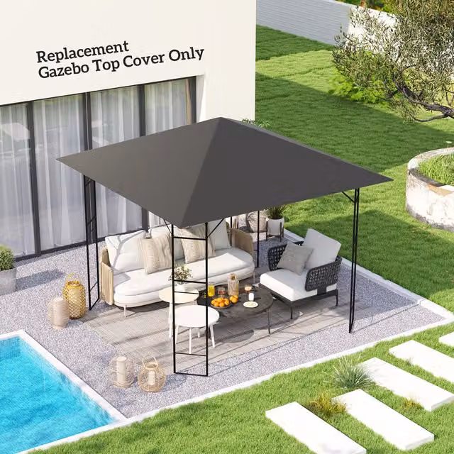 Outsunny Grey Polyester Gazebo Canopy Replacement Cover with UPF 30 Protection, W x D: 300 x 300 cm
