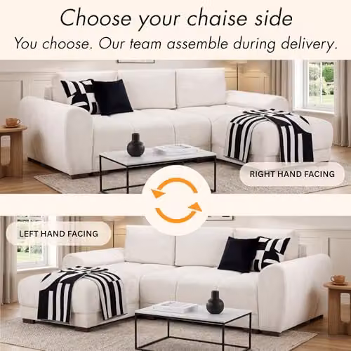 Beehive Furniture Azara Reversible L-Shape Corner Sofa Bed in Cream Fabric, W/D/H: 253 x 173 x 88 cm – 2